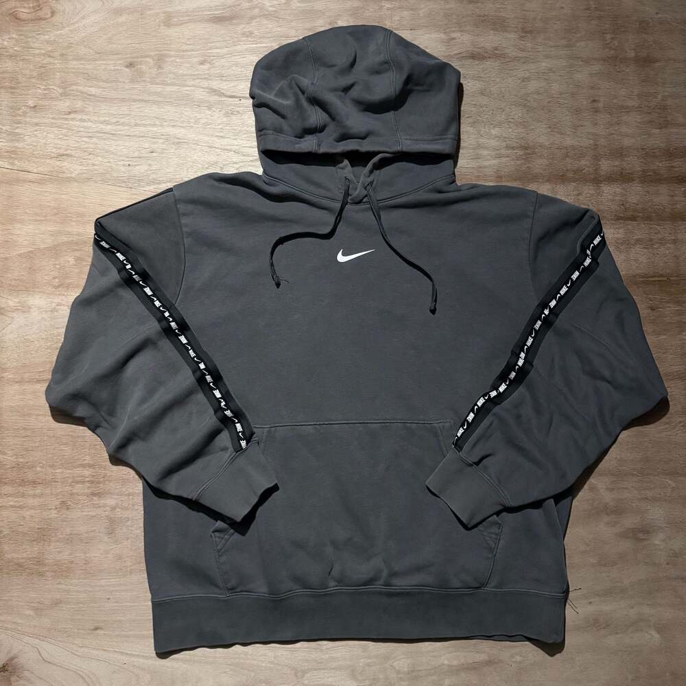 Nike Y2K Gray Swoosh Tape Logo Pullover Hoodie Large